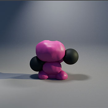 Modeled using the sculpt tool to shape the magenta body, emphasizing smooth, rounded forms.