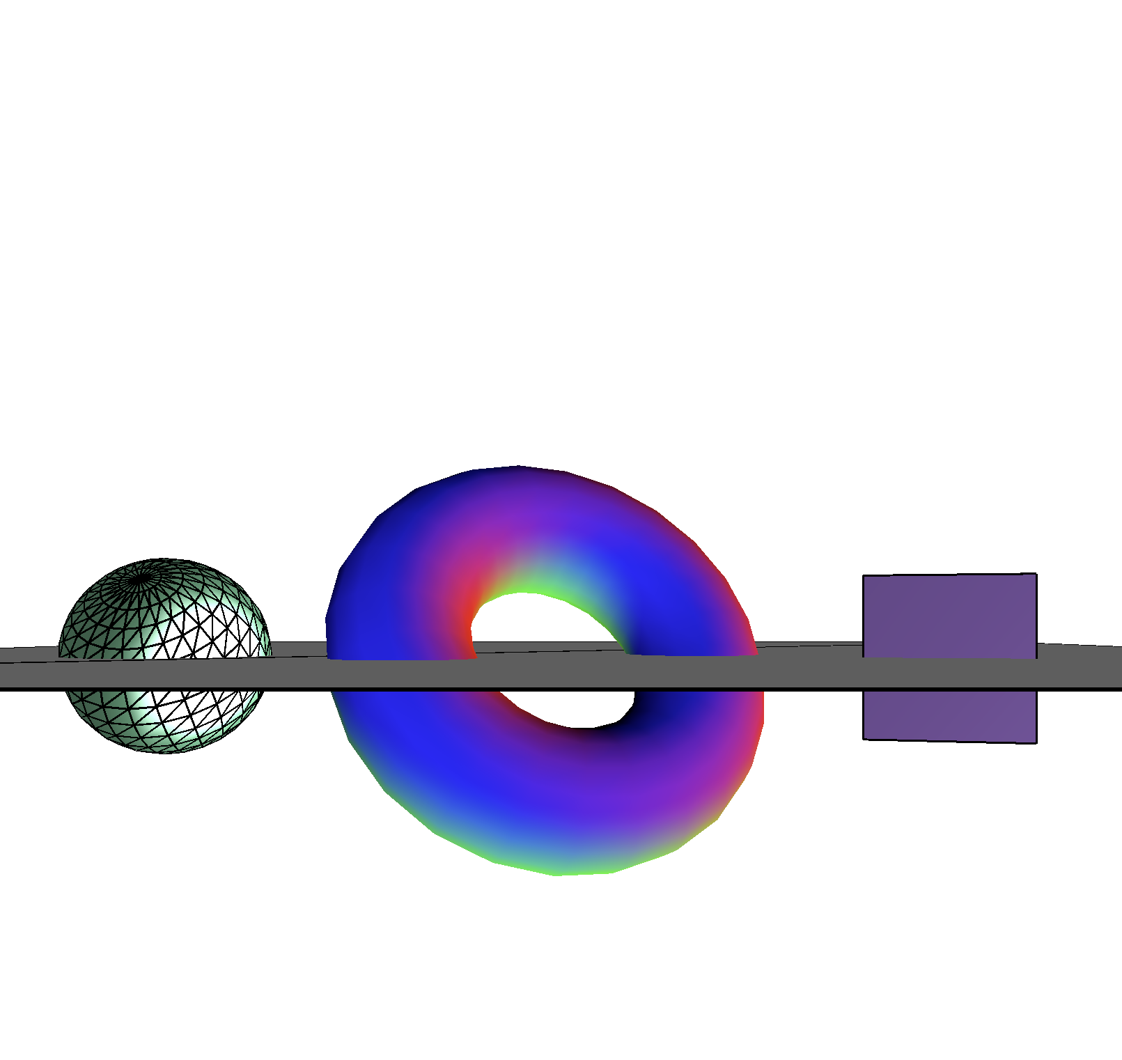 Torus rotates randomly, added a cube and sphere. Camera moves on an axis with each arrow key pressed.