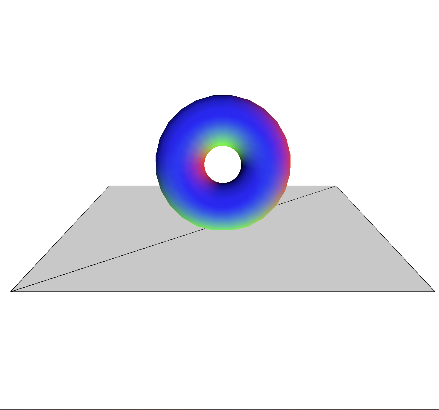 Torus rotates randomly. Camera moves on an axis with each arrow key pressed.