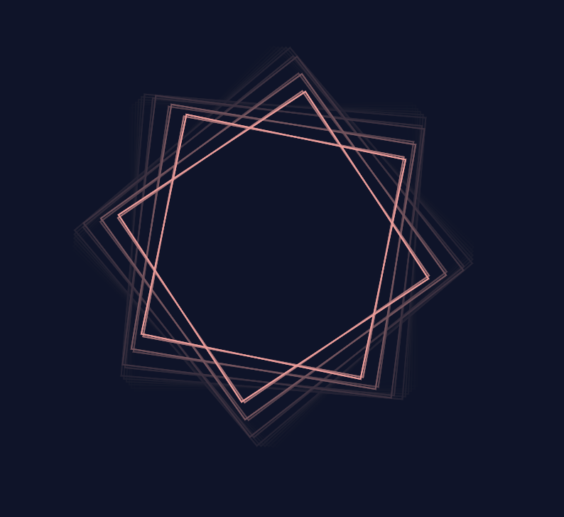 Distinct visual systems for each key input, creating an interactive audio-visual instrument. Squares making a star.